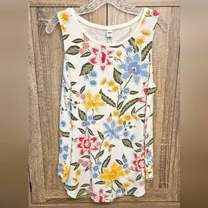 Old Navy Luxe Floral Tunic Tank Top - Blue Cream Pink Yellow Sz L